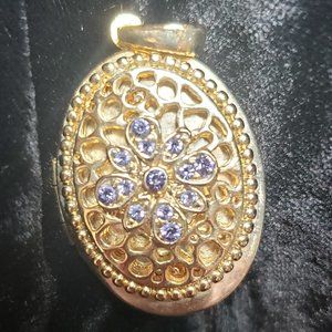 Gold Tone Photo Locket with blue rhinestones